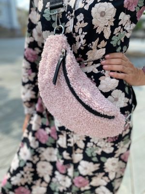 Handbag bumbag of Teddy material in pink