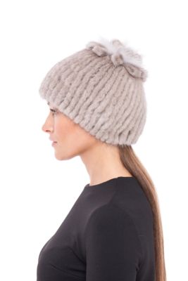 Knitted hat “Mimosa” with mink (grey)