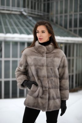 Mink fur natural silver coat