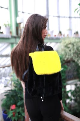 Backpack from mink fur (black/yellow)