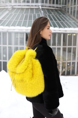 Backpack from fox fur in yellow