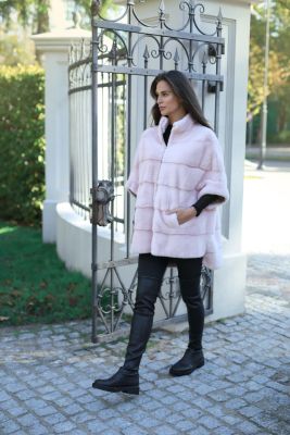 Mink fur poncho in pink colour 
