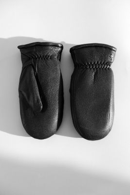 Men's leather mittens in black
