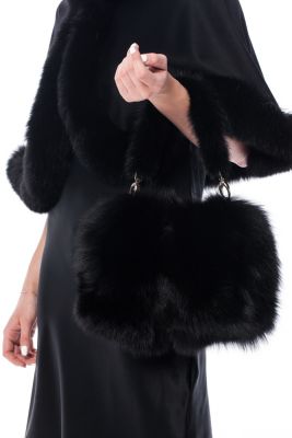 Fox fur bag with mink fur bag handle in black