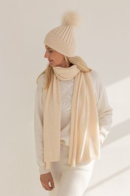Knitted wool and cashmere scarf 50x190 in beige