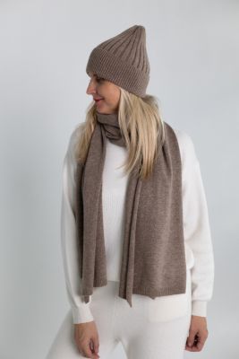 Set of cashmere and wool hat without pompoms and scarf in brown