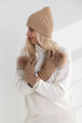 Knitted wool and cashmere hat in dark beige