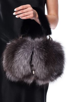Fox fur bag with mink fur bag handle  (blue silver / black)