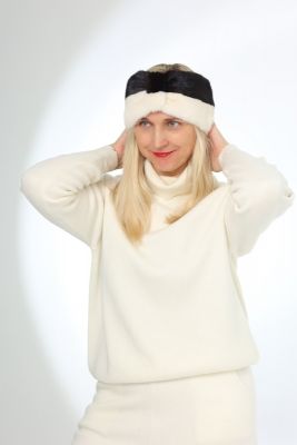 Stylish Turban-type mink fur headband in black/white