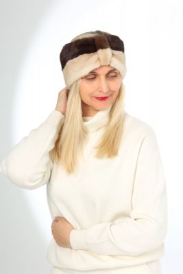 Stylish Turban-type mink fur headband in brown/beige