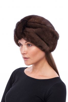 Mink fur hat Turban in natural brown