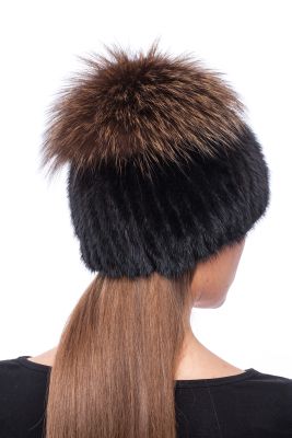 Knitted hat with mink/fox (brown)
