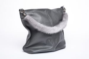 Bag handle mink fur in grey