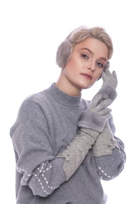 Set of mink fur earmuffs and wool mittens with mink fur decor (grey)