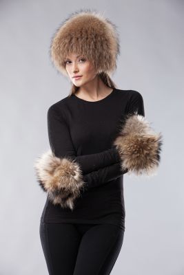 Knitted raccoon fur hat 
