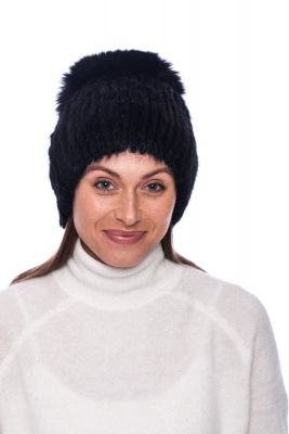 Knitted hat with mink/fox black (bigger size)