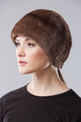Mink fur hat natural dark brown