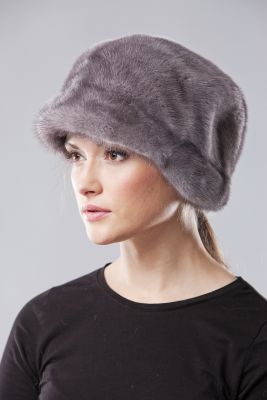 Mink fur beret with ear covers natural Sapphire