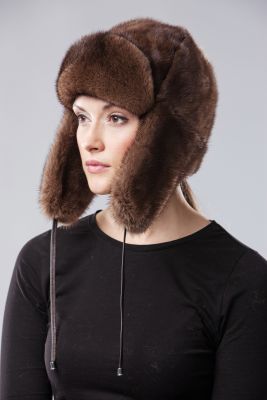 Mink fur hat “Ushanka” natural Brown