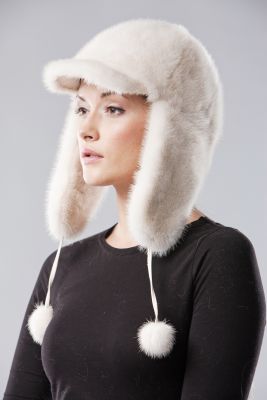 Mink fur hat “Ushanka” White