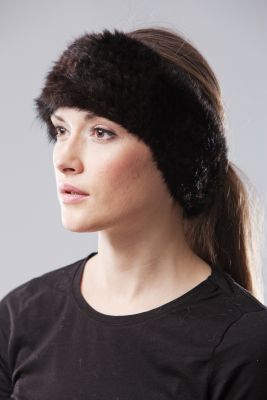 Knitted mink headband natural brown