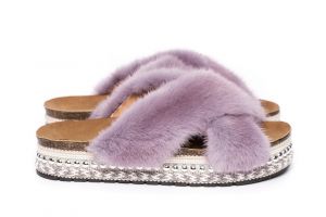 Slippers with mink fur in levander