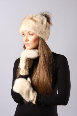Mink fur hat “Sport” with natural raccoon pompom