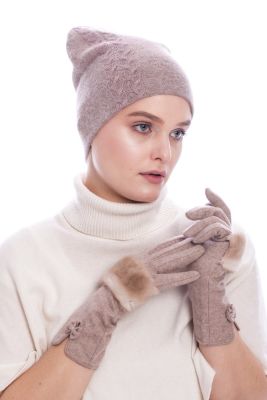 Wool gloves with beige mink fur