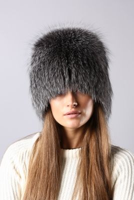 Knitted fox fur hat “Tablet” in silver frost