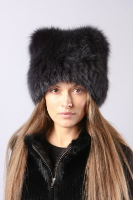 Knitted fox fur hat “Kitty” in black