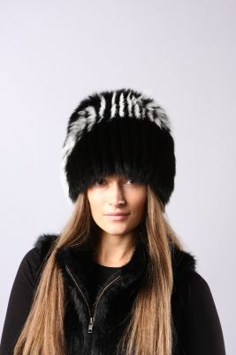Knitted fox fur hat “Tablet” in black