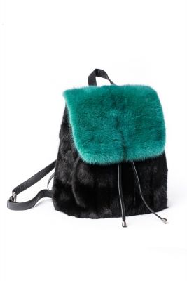 Backpack from mink fur in black/green