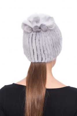Knitted hat “Mimosa” with mink (Sapphire/blue silver)