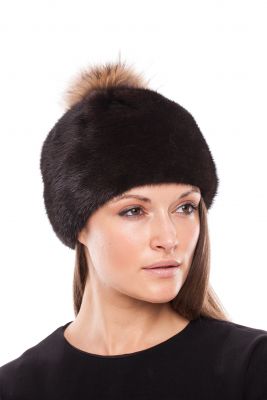 Mink fur hat “Sport” with natural raccoon pompom