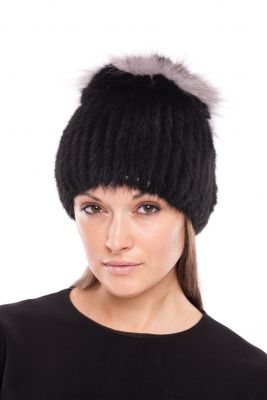 Knitted hat “Mimosa” with mink/fox (black/silver fox)