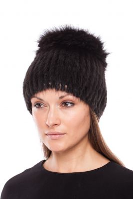 Knitted hat “Mimosa” with mink /fox (brown/brown).