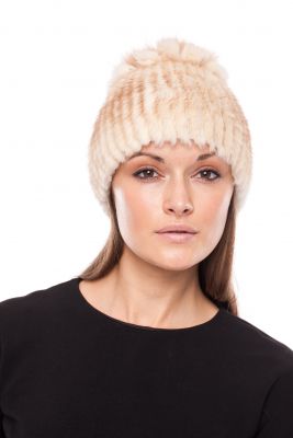Knitted hat “Mimosa” with mink/fox
