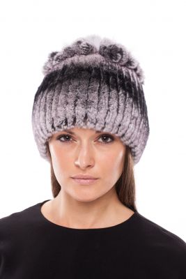 Knitted hat “Mimosa” with REX Chinchilla grey