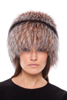 Knitted fox fur hat “Tablet” in golden silver frost
