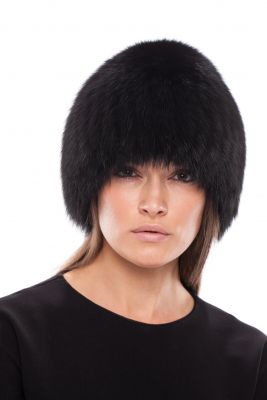 Knitted fox fur hat in black