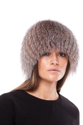 Knitted fox fur hat in Golden Silver frost