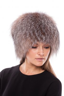 Knitted fox fur hat “Pinocchio” in golden blue frost