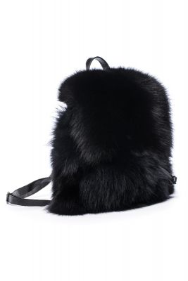 Backpack fox fur in black