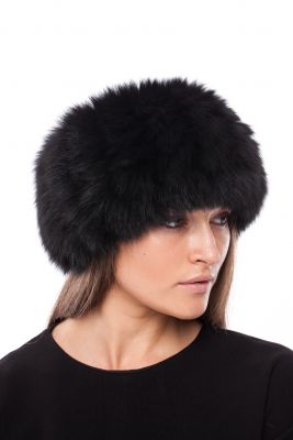 Knitted headband fox fur in black