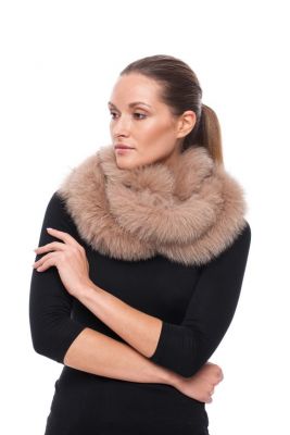 Wool double round shawl / scarf with beige fox fur 