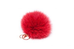 Red real fox fur key chain pendant pompom