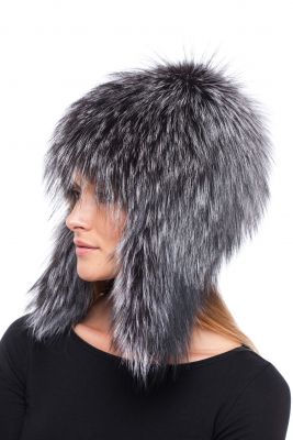 Knitted hat with ears fox Blue silver
