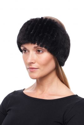 Knitted mink fur headband in black