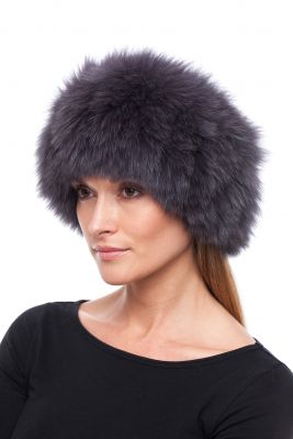 Knitted headband fox fur in grey