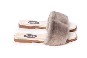 Slippers with mink fur in dark grey